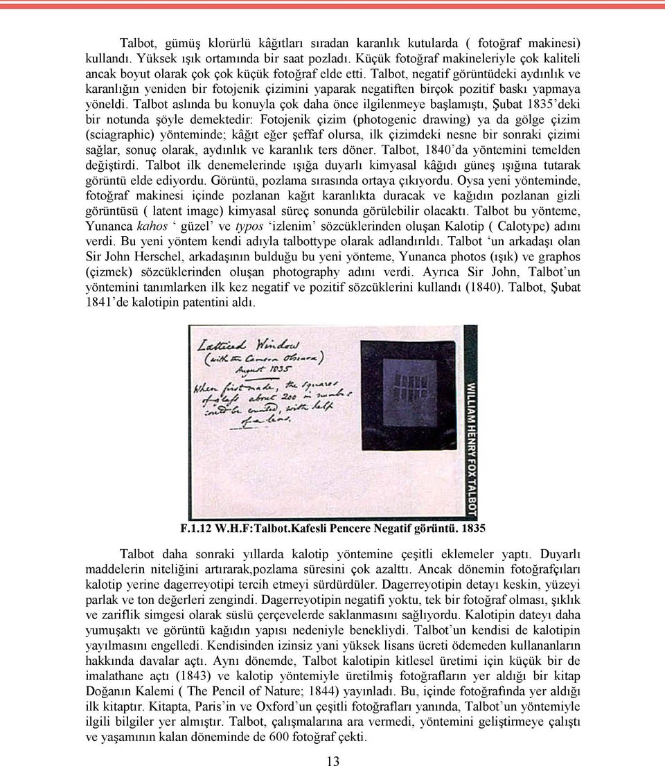 Talbot, negatif görüntüdeki aydınlık ve karanlığın yeniden bir fotojenik çizimini yaparak negatiften birçok pozitif baskı yapmaya yöneldi.