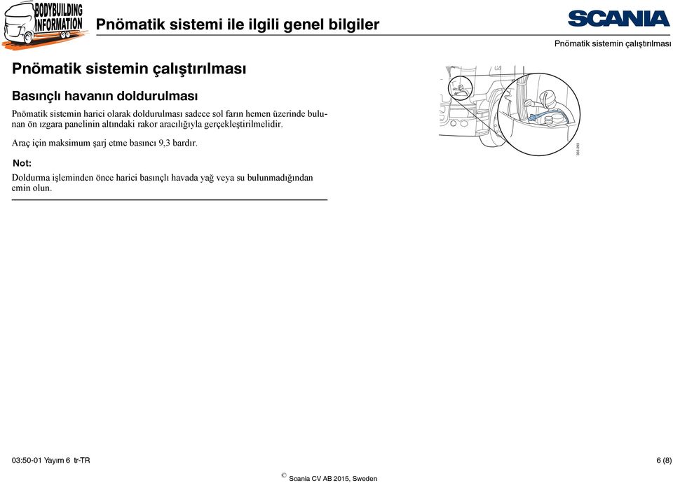 rakor aracılığıyla gerçekleştirilmelidir. Araç için maksimum şarj etme basıncı 9,3 bardır.