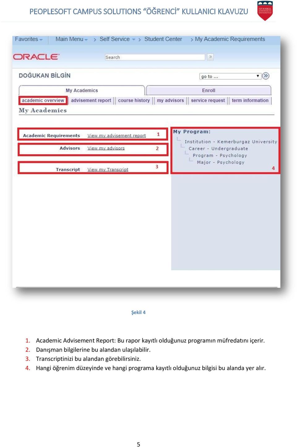 müfredatını içerir. 2. Danışman bilgilerine bu alandan ulaşılabilir. 3.