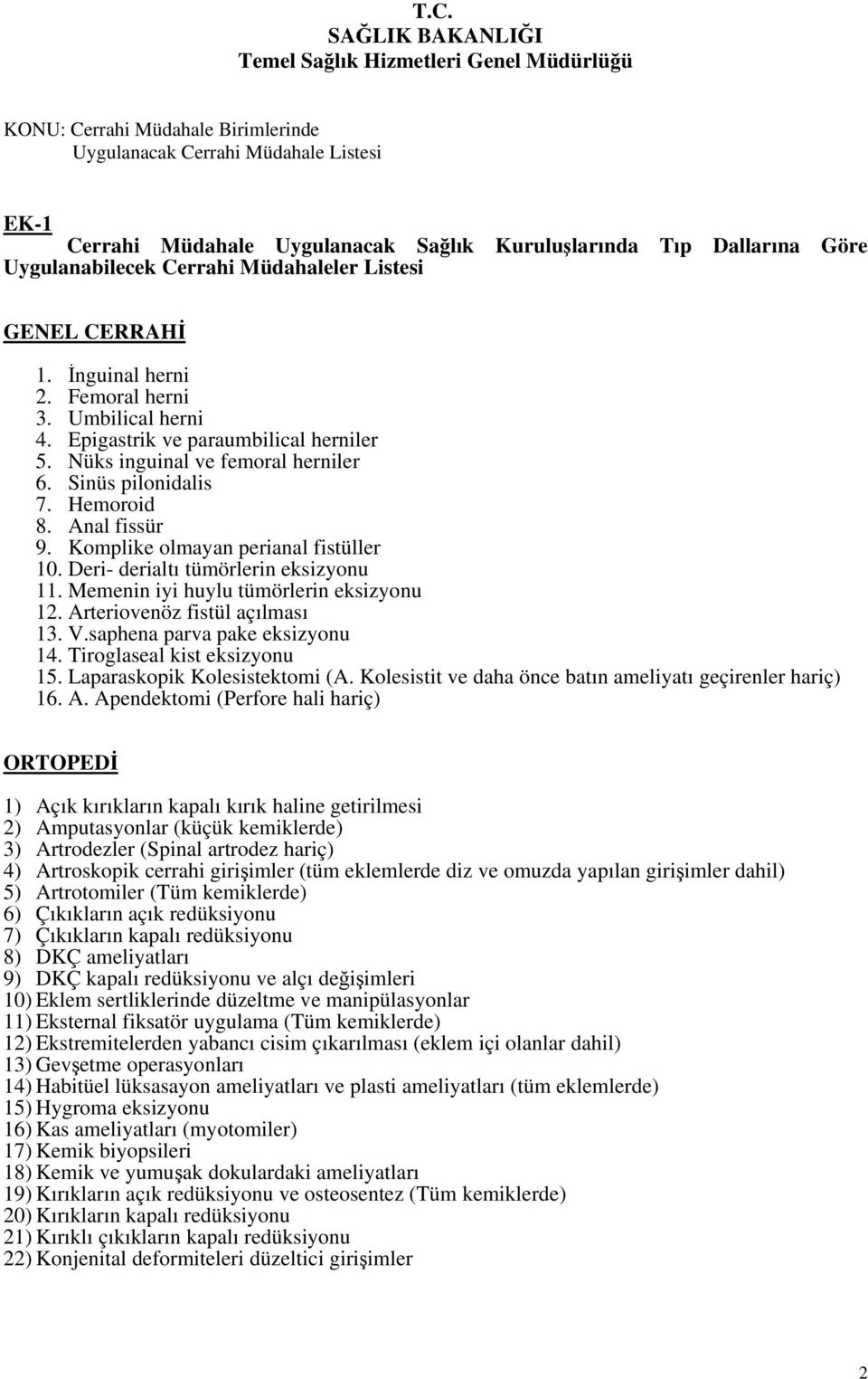 Deri- derialtı tümörlerin eksizyonu 11. Memenin iyi huylu tümörlerin eksizyonu 12. Arteriovenöz fistül açılması 13. V.saphena parva pake eksizyonu 14. Tiroglaseal kist eksizyonu 15.