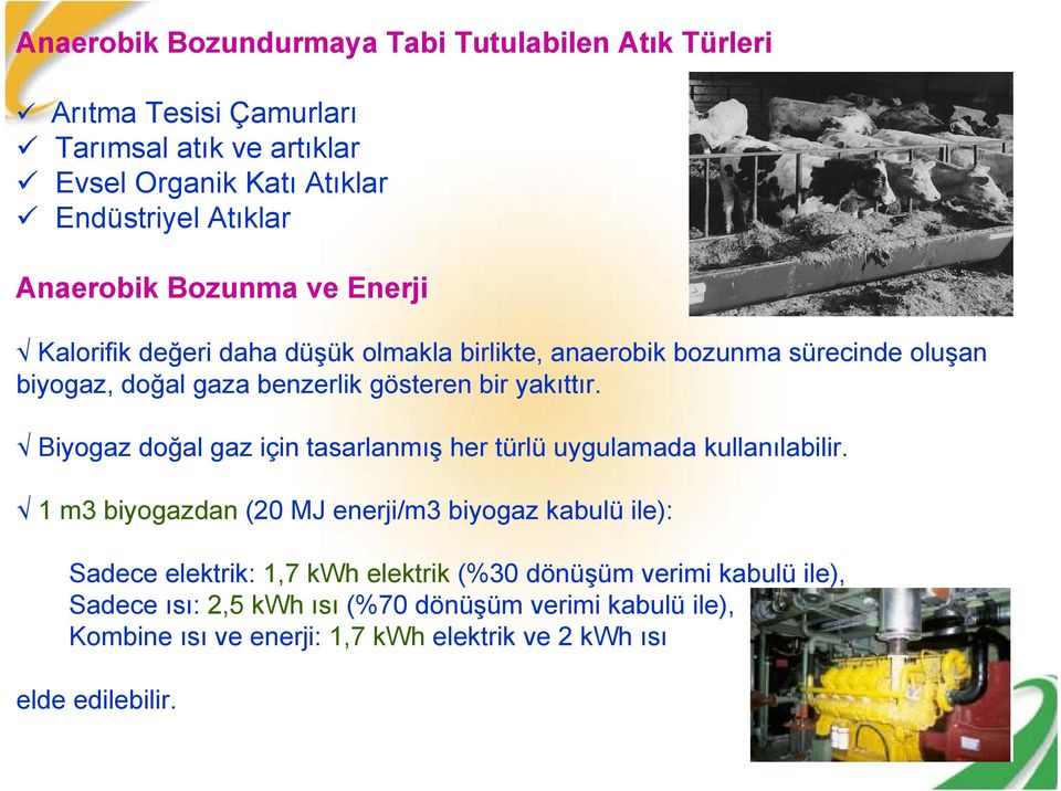 yakıttır. Biyogaz doğal gaz için tasarlanmış her türlü uygulamada kullanılabilir.