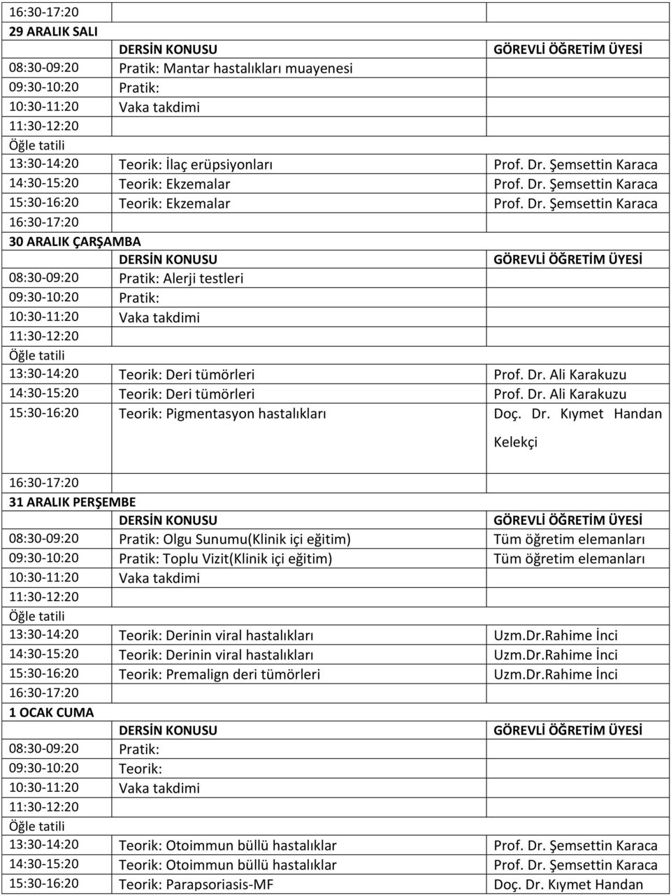 Ali Karakuzu 14:30-15:20 Teorik: Deri tümörleri Prof. Dr.