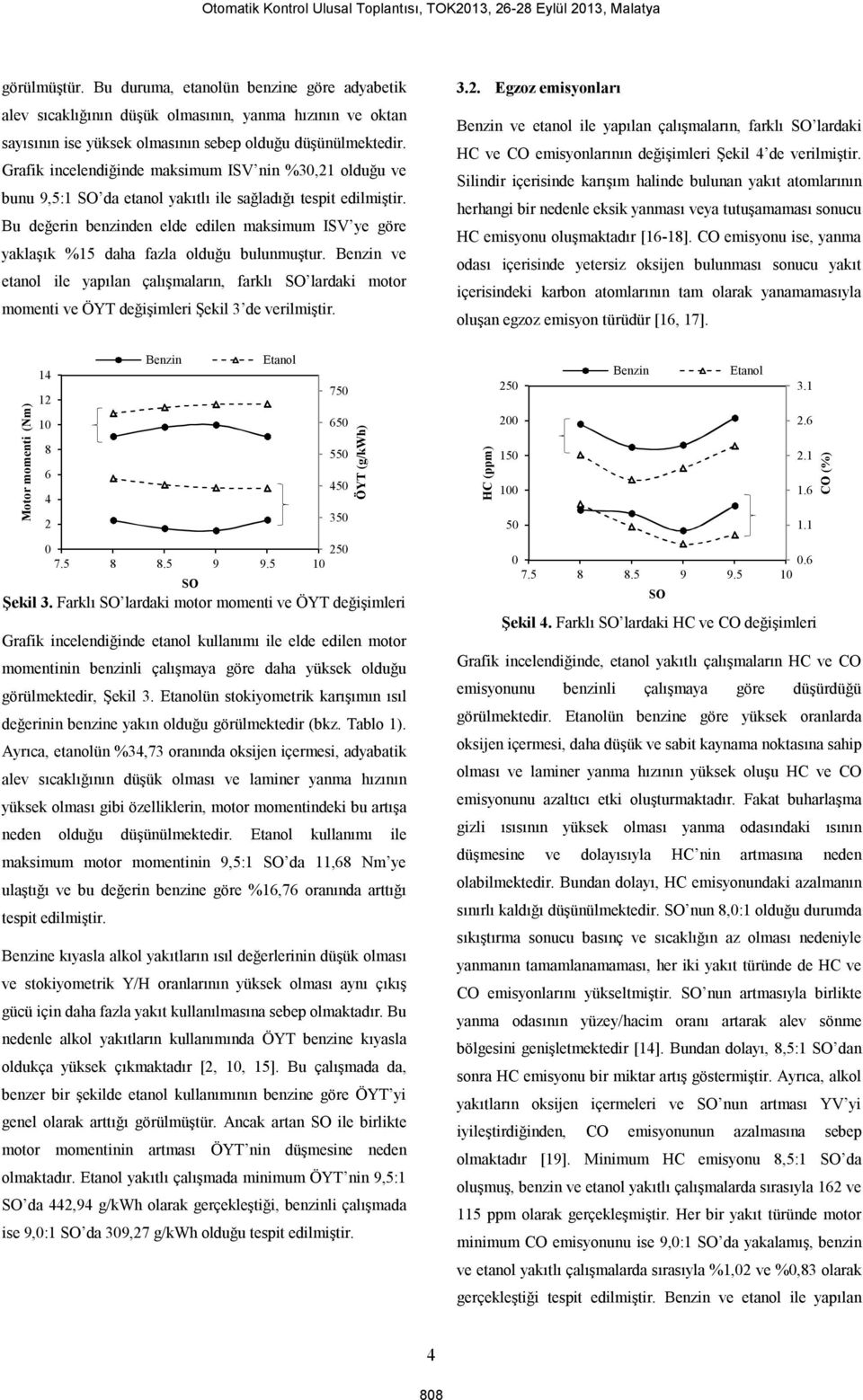 Grafik incelendiğinde makimum ISV nin %3, olduğu ve bunu 9,5: SO da etanol yakıtlı ile ağladığı teit edilmiştir.