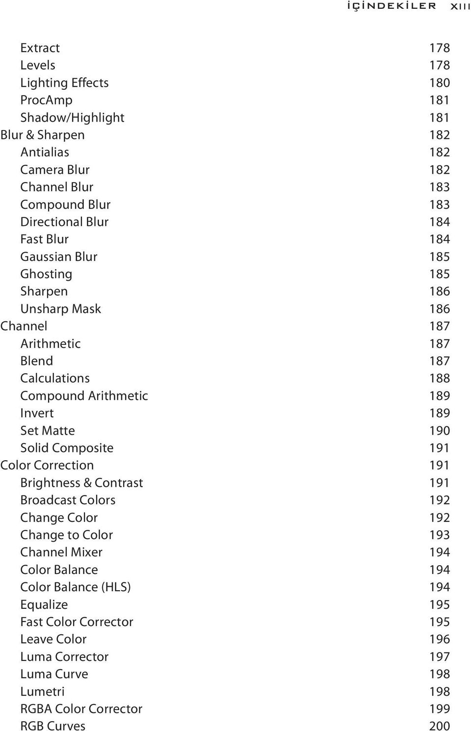 189 Invert 189 Set Matte 190 Solid Composite 191 Color Correction 191 Brightness & Contrast 191 Broadcast Colors 192 Change Color 192 Change to Color 193 Channel Mixer 194