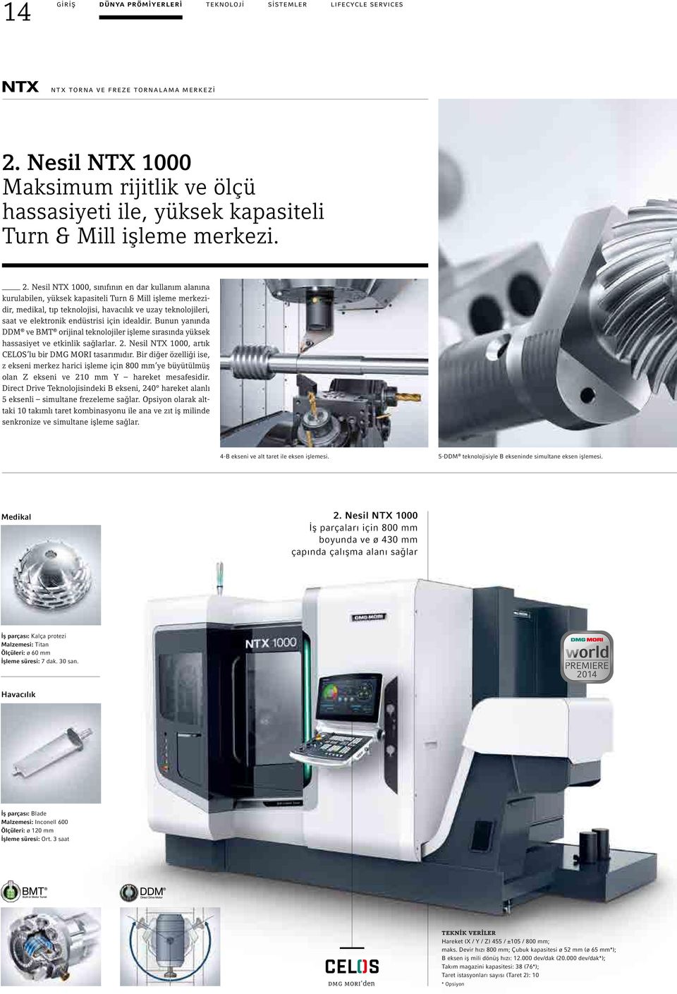 Nesil NTX 1000, sınıfının en dar kullanım alanına kurulabilen, yüksek kapasiteli Turn & Mill işleme merkezidir, medikal, tıp teknolojisi, havacılık ve uzay teknolojileri, saat ve elektronik