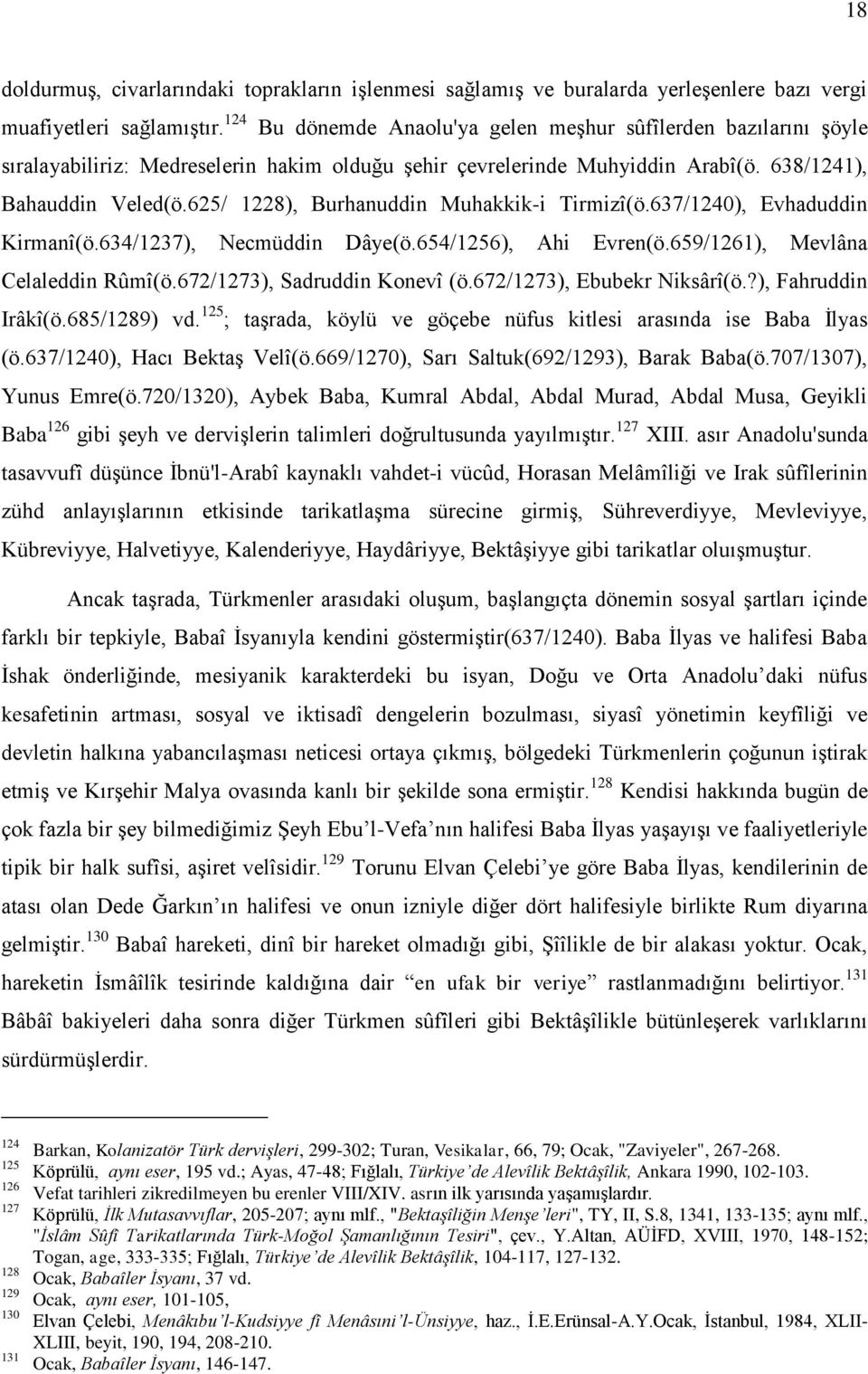 625/ 1228), Burhanuddin Muhakkik-i Tirmizî(ö.637/1240), Evhaduddin Kirmanî(ö.634/1237), Necmüddin Dâye(ö.654/1256), Ahi Evren(ö.659/1261), Mevlâna Celaleddin Rûmî(ö.672/1273), Sadruddin Konevî (ö.