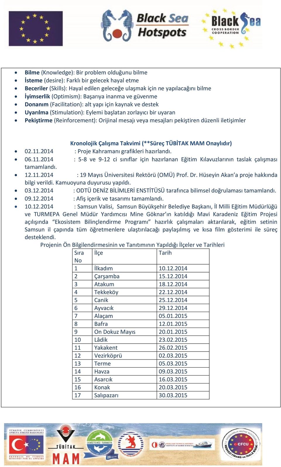 mesajları pekiştiren düzenli iletişimler Kronolojik Çalışma Takvimi (**Süreç TÜBİTAK MAM Onaylıdır) 02.11.