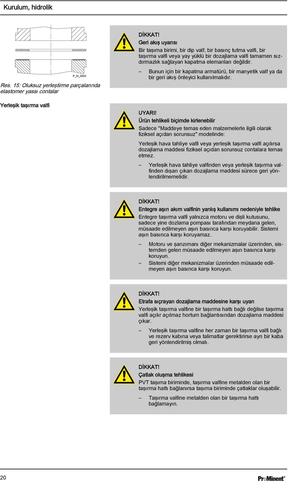 dozajlama valfi tamamen sızdırmazlık sağlayan kapatma elemanları değildir. Bunun için bir kapatma armatürü, bir manyetik valf ya da bir geri akış önleyici kullanılmalıdır.