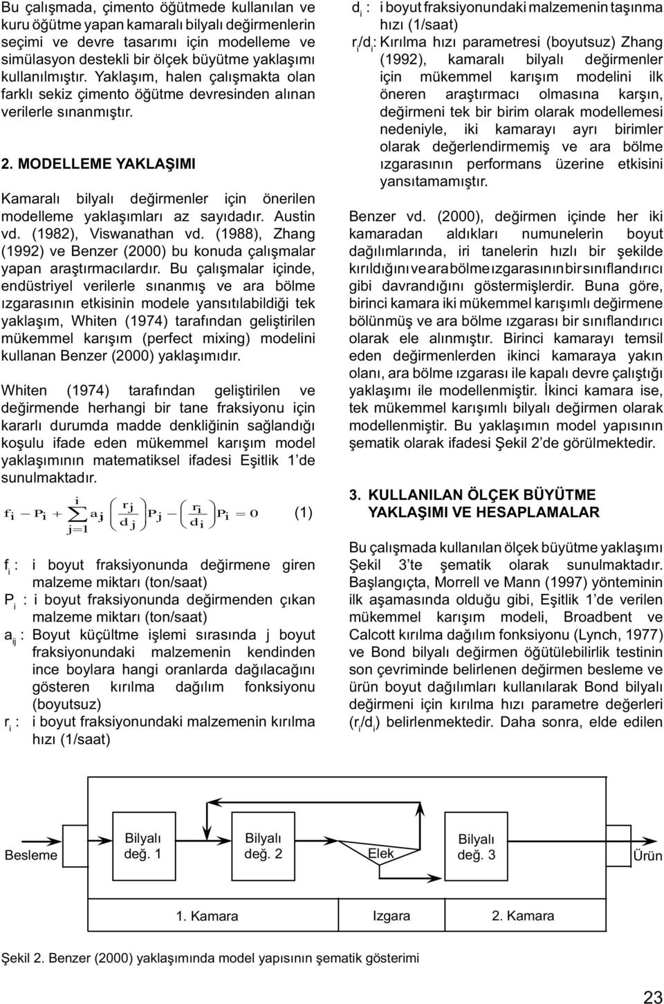 MODELLEME YAKLAŞIMI Kamaralı bilyalı değirmenler için önerilen modelleme yaklaşımları az sayıdadır. Austin vd. (1982), Viswanathan vd.