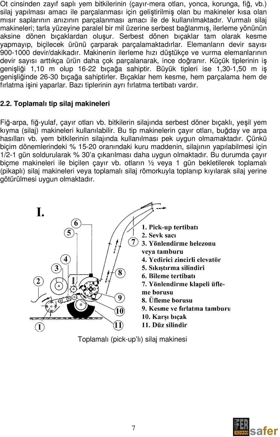 Vurmalı silaj makineleri; tarla yüzeyine paralel bir mil üzerine serbest bağlanmış, ilerleme yönünün aksine dönen bıçaklardan oluşur.