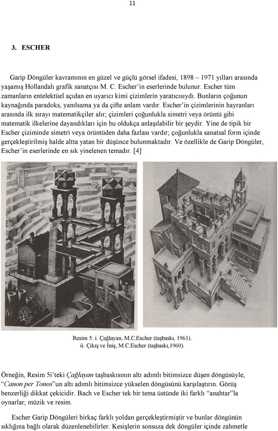 Escher in çizimlerinin hayranları arasında ilk sırayı matematikçiler alır; çizimleri çoğunlukla simetri veya örüntü gibi matematik ilkelerine dayandıkları için bu oldukça anlaşılabilir bir şeydir.