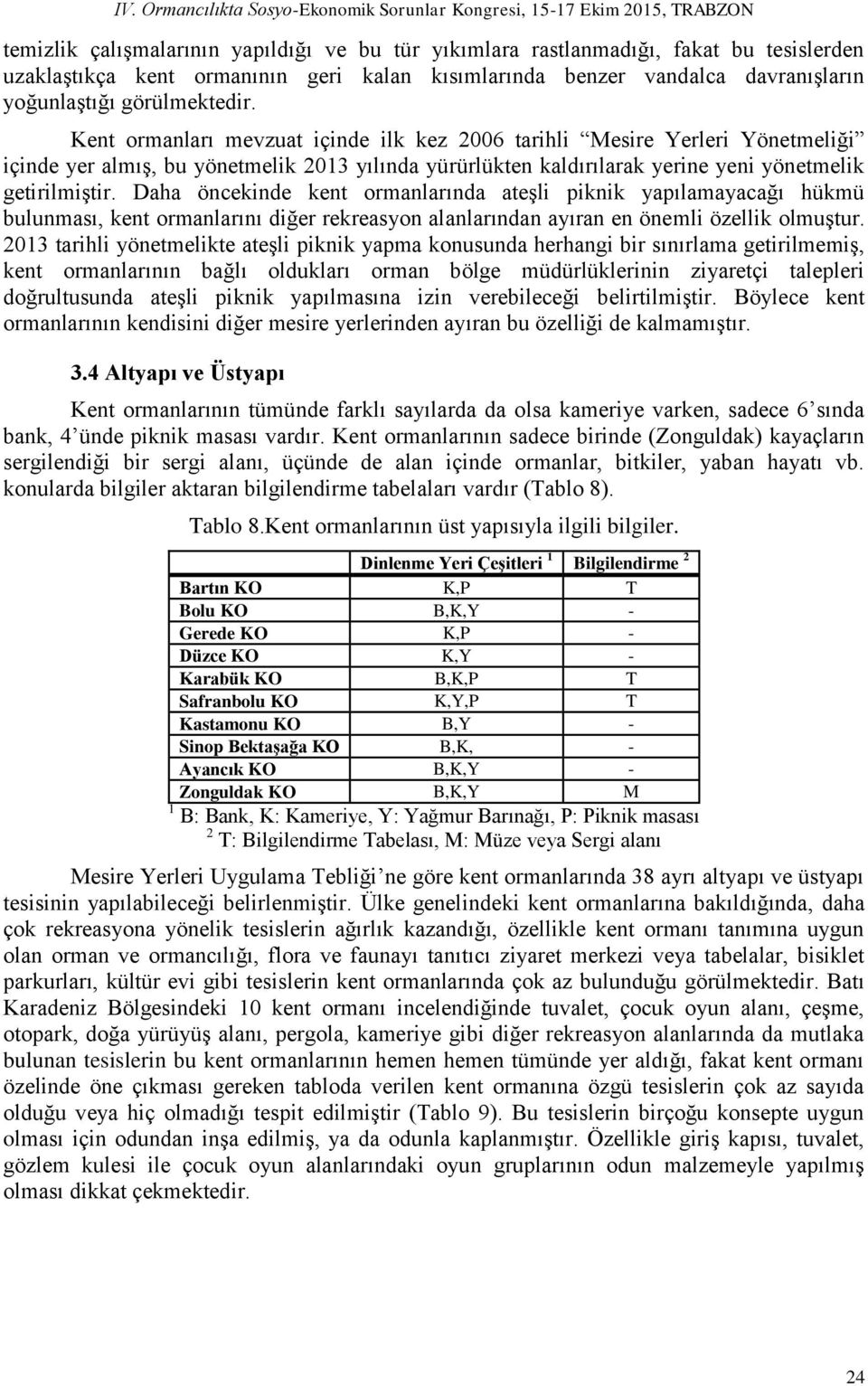 Daha öncekinde kent ormanlarında ateşli piknik yapılamayacağı hükmü bulunması, kent ormanlarını diğer rekreasyon alanlarından ayıran en önemli özellik olmuştur.