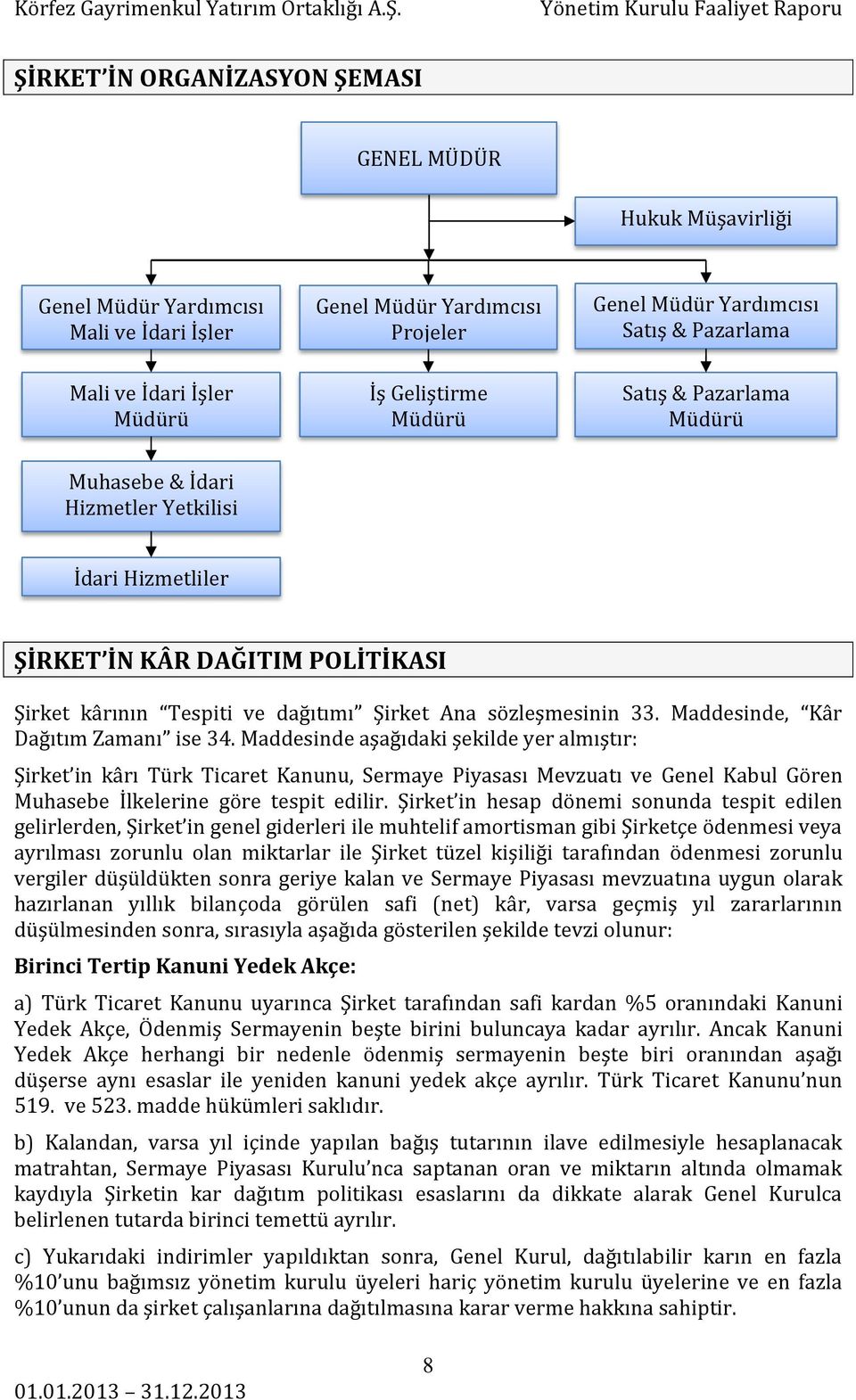 sözleşmesinin 33. Maddesinde, Kâr Dağıtım Zamanı ise 34.