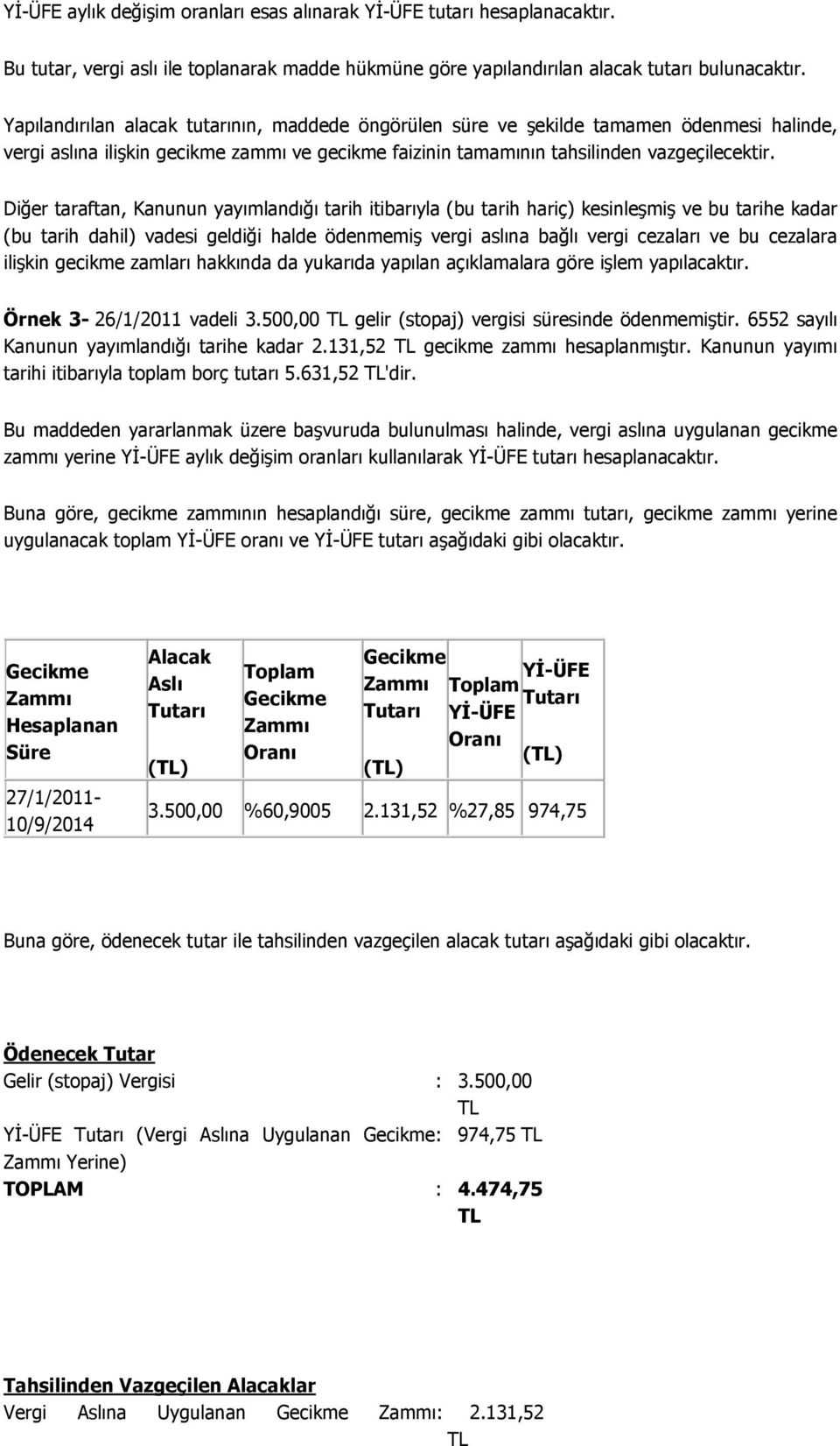 Diğer taraftan, Kanunun yayımlandığı tarih itibarıyla (bu tarih hariç) kesinleşmiş ve bu tarihe kadar (bu tarih dahil) vadesi geldiği halde ödenmemiş vergi aslına bağlı vergi cezaları ve bu cezalara