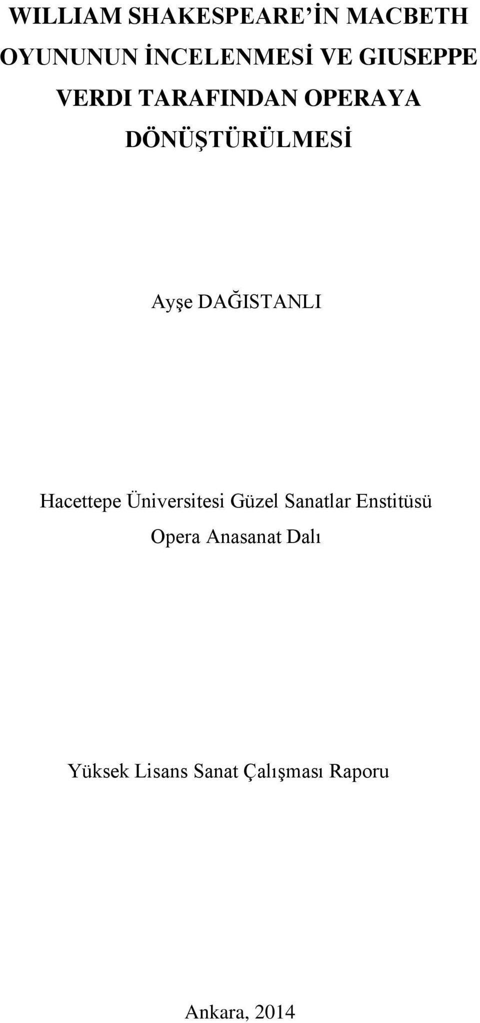 DAĞISTANLI Hacettepe Üniversitesi Güzel Sanatlar Enstitüsü