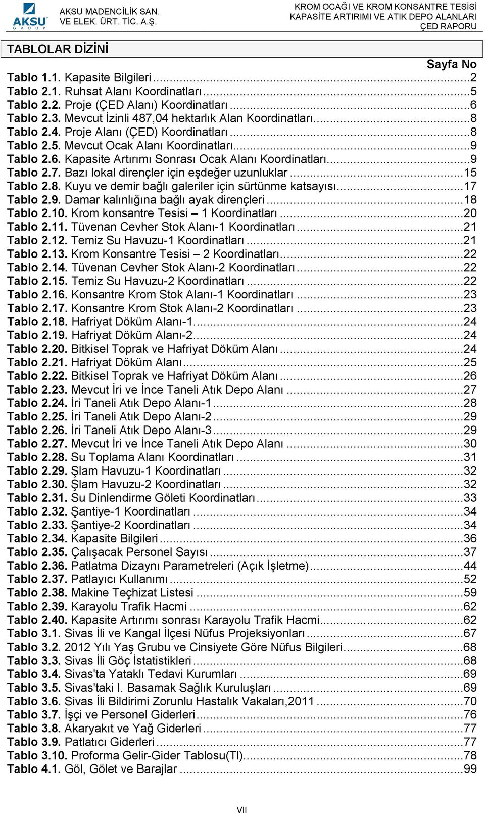 Kapasite Artırımı Sonrası Ocak Alanı Koordinatları...9 Tablo 2.7. Bazı lokal dirençler için eşdeğer uzunluklar...15 Tablo 2.8. Kuyu ve demir bağlı galeriler için sürtünme katsayısı...17 Tablo 2.9. Damar kalınlığına bağlı ayak dirençleri.