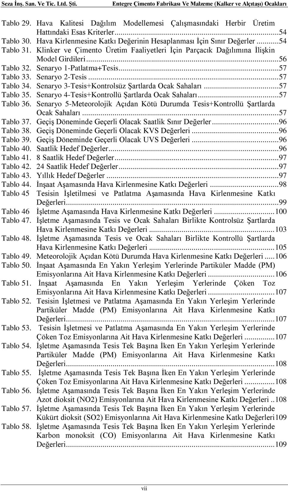 Senaryo 3-Tesis+Kontrolsüz Şartlarda Ocak Sahaları... 57 Tablo 35. Senaryo 4-Tesis+Kontrollü Şartlarda Ocak Sahaları... 57 Tablo 36.