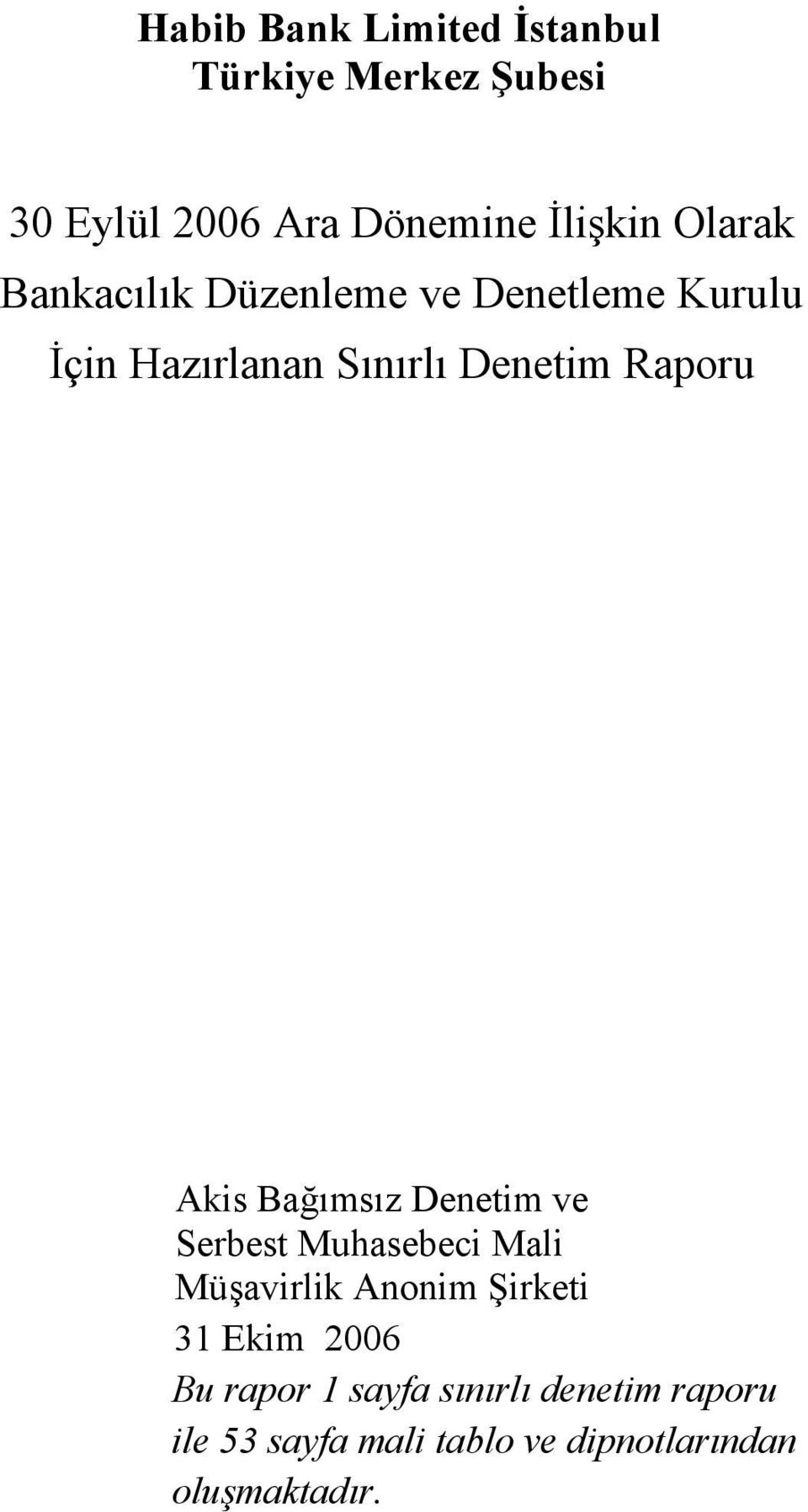 Akis Bağımsız Denetim ve Serbest Muhasebeci Mali Müşavirlik Anonim Şirketi 31 Ekim 2006