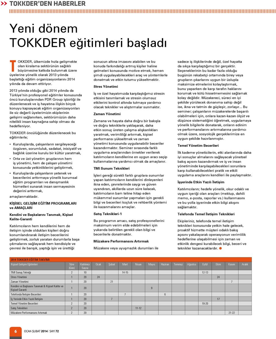 2013 yılında olduğu gibi 2014 yılında da Türkiye'nin profesyonel eğitimler konusunda öncü kuruluşlarından PDR Group işbirliği ile düzenlenecek ve iş hayatına ilişkin birçok konuyu kapsayacak eğitim