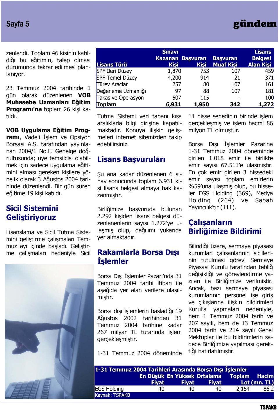 tarafından yayınlanan 2004/1 No.lu Genelge doğrultusunda; üye temsilcisi olabilmek için sadece uygulama eğitimini alması gereken kişilere yönelik olarak 3 Ağustos 2004 tarihinde düzenlendi.