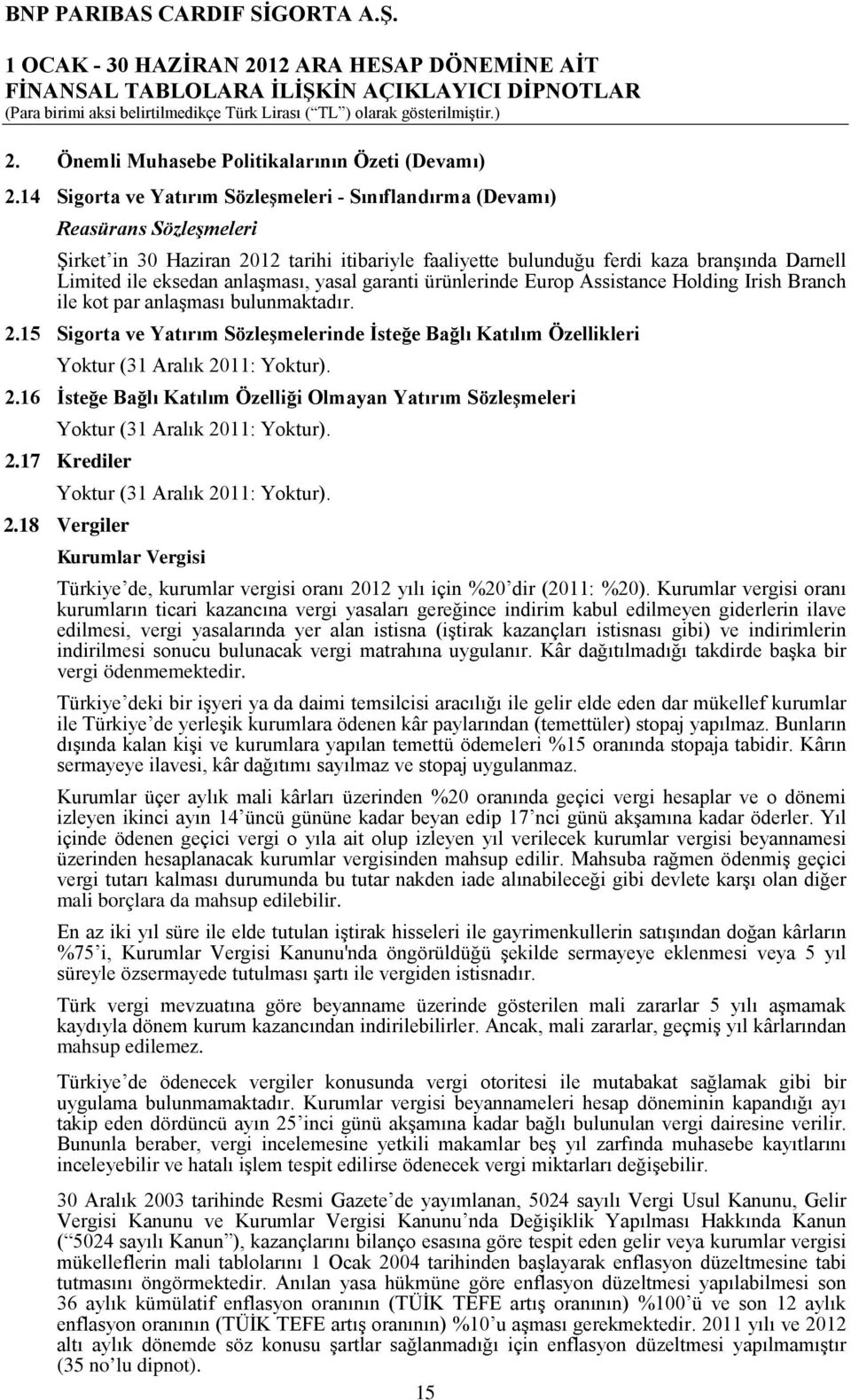 anlaşması, yasal garanti ürünlerinde Europ Assistance Holding Irish Branch ile kot par anlaşması bulunmaktadır. 2.