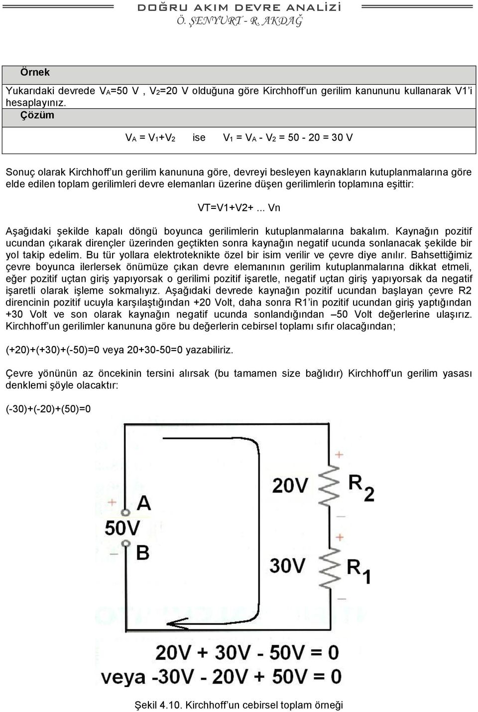 üzerine düşen gerilimlerin toplamına eşittir: VT=V1+V2+... Vn Aşağıdaki şekilde kapalı döngü boyunca gerilimlerin kutuplanmalarına bakalım.