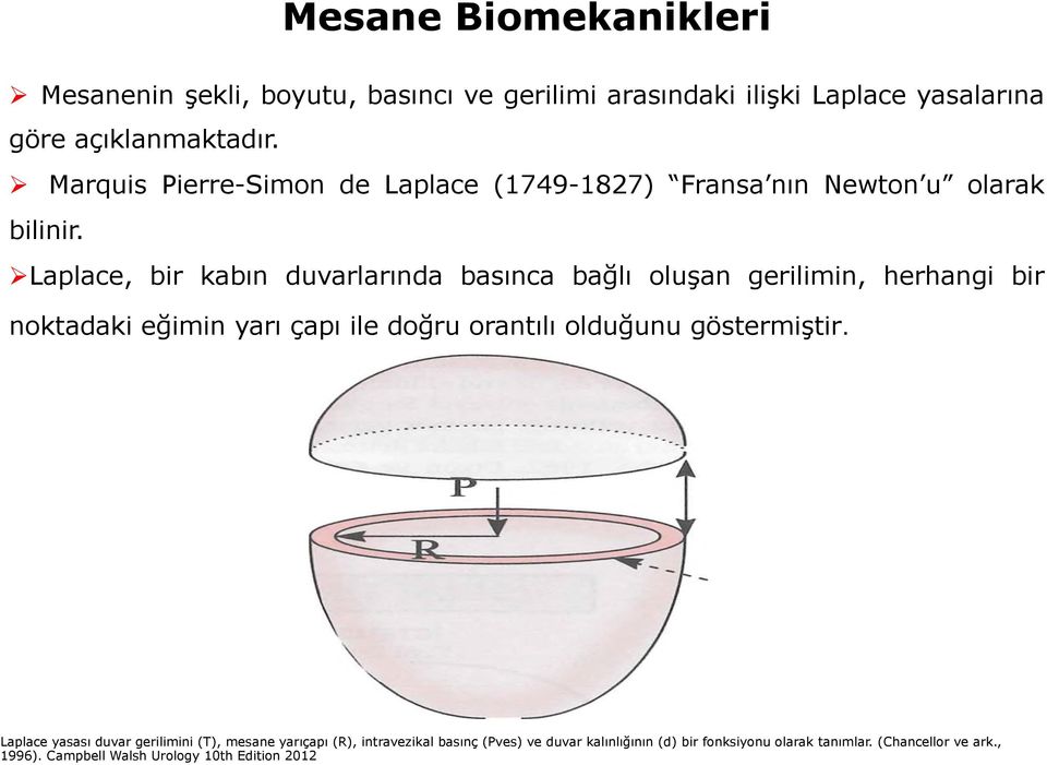 ! Laplace, bir kabın duvarlarında basınca bağlı oluşan gerilimin, herhangi bir noktadaki eğimin yarı çapı ile doğru orantılı olduğunu