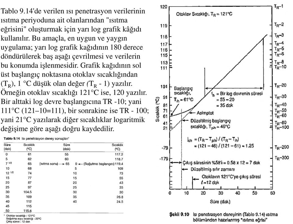 Grafik kağıdının sol üst başlangıç noktasına otoklav sıcaklığından (T R ), 1 C düşük olan değer (T R - 1) yazılır.