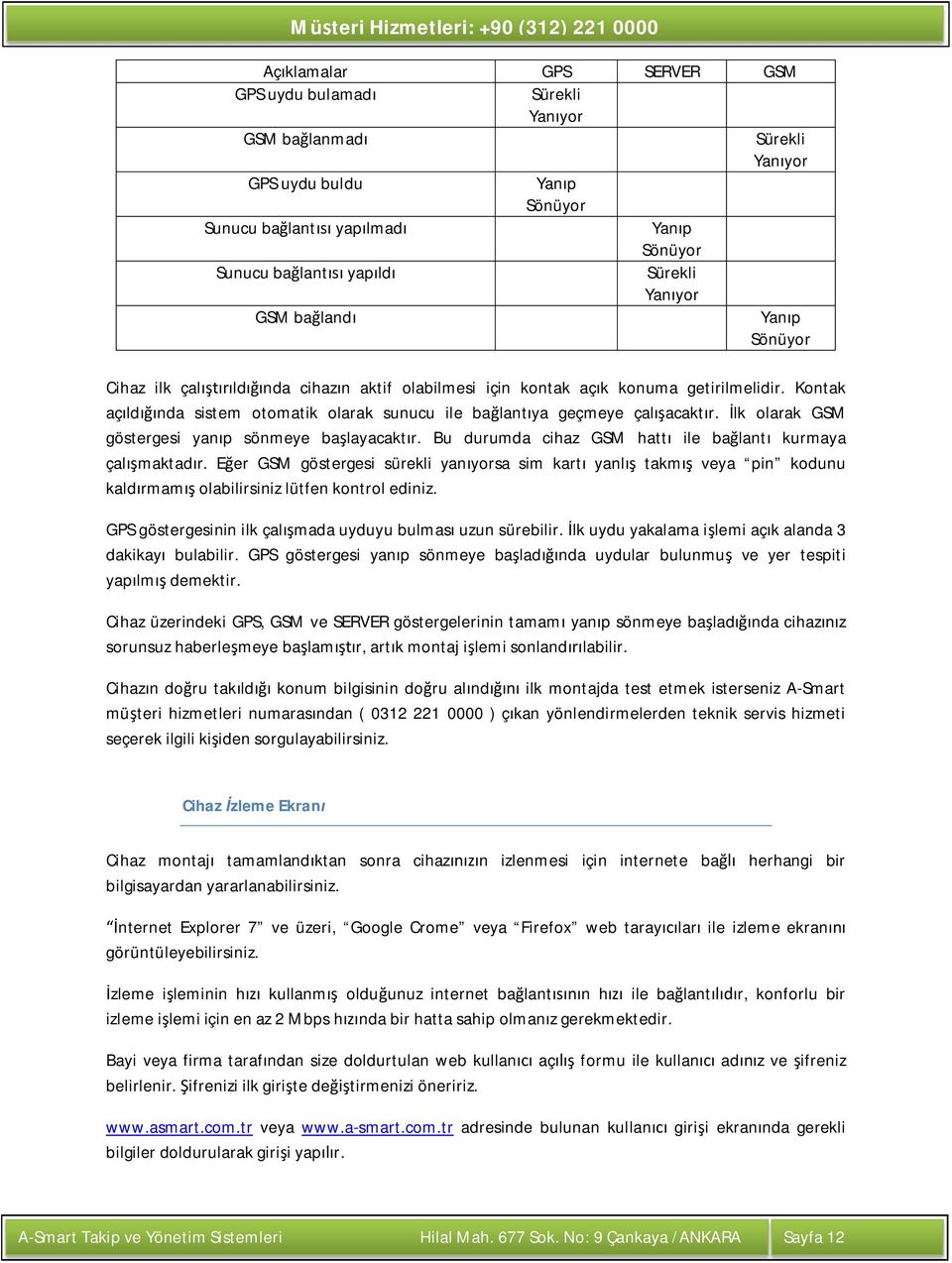 lk olarak GSM göstergesi yan p sönmeye ba layacakt r. Bu durumda cihaz GSM hatt ile ba lant kurmaya çal maktad r.