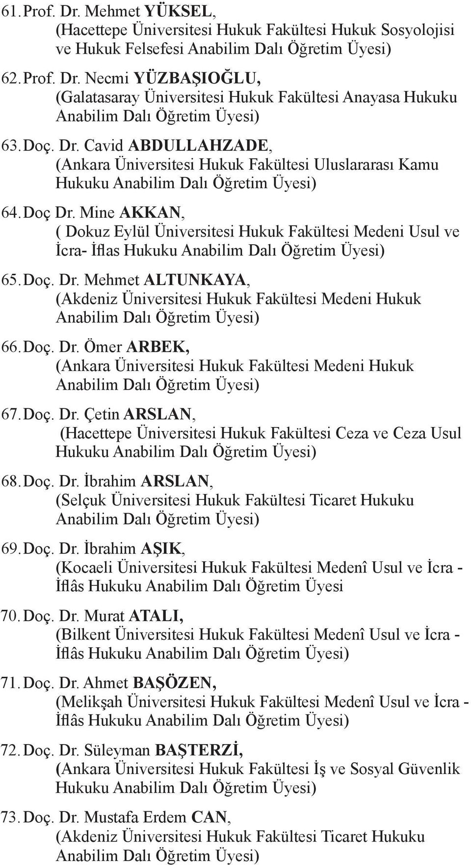 Mine AKKAN, ( Dokuz Eylül Üniversitesi Hukuk Fakültesi Medeni Usul ve İcra- İflas Hukuku Anabilim Dalı Öğretim Üyesi) 65. Doç. Dr.