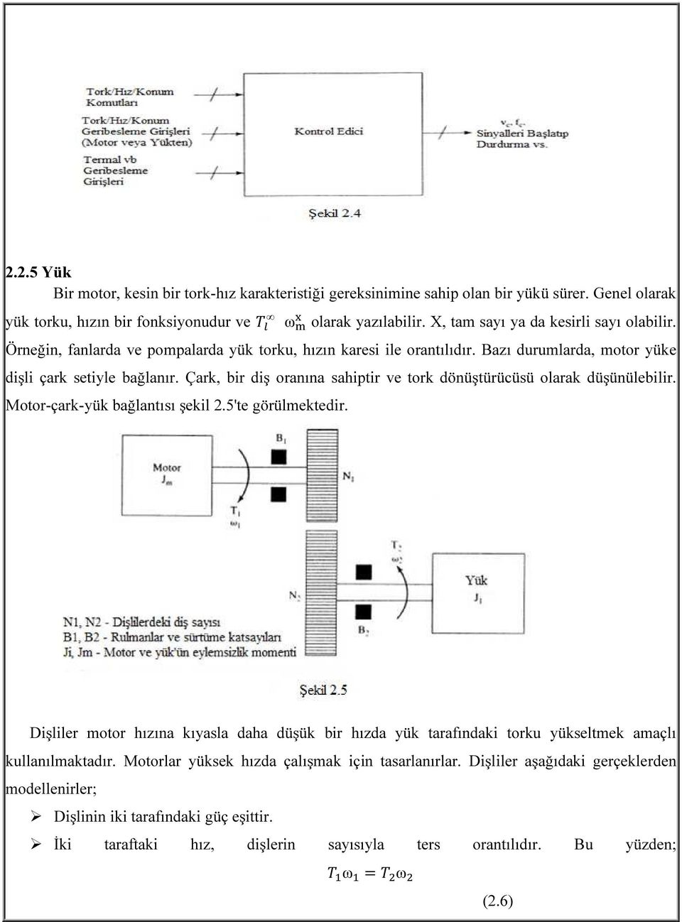 Çark, bir diş oranına sahiptir ve tork dönüştürücüsü olarak düşünülebilir. Motor-çark-yük bağlantısı şekil 2.5'te görülmektedir.