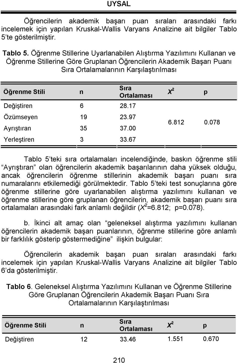 Öğrenme Stillerine Uyarlanabilen Alıştırma Yazılımını Kullanan ve Öğrenme Stillerine Göre Gruplanan Öğrencilerin Akademik Başarı Puanı Sıra Ortalamalarının Karşılaştırılması Öğrenme Stili Değiştiren