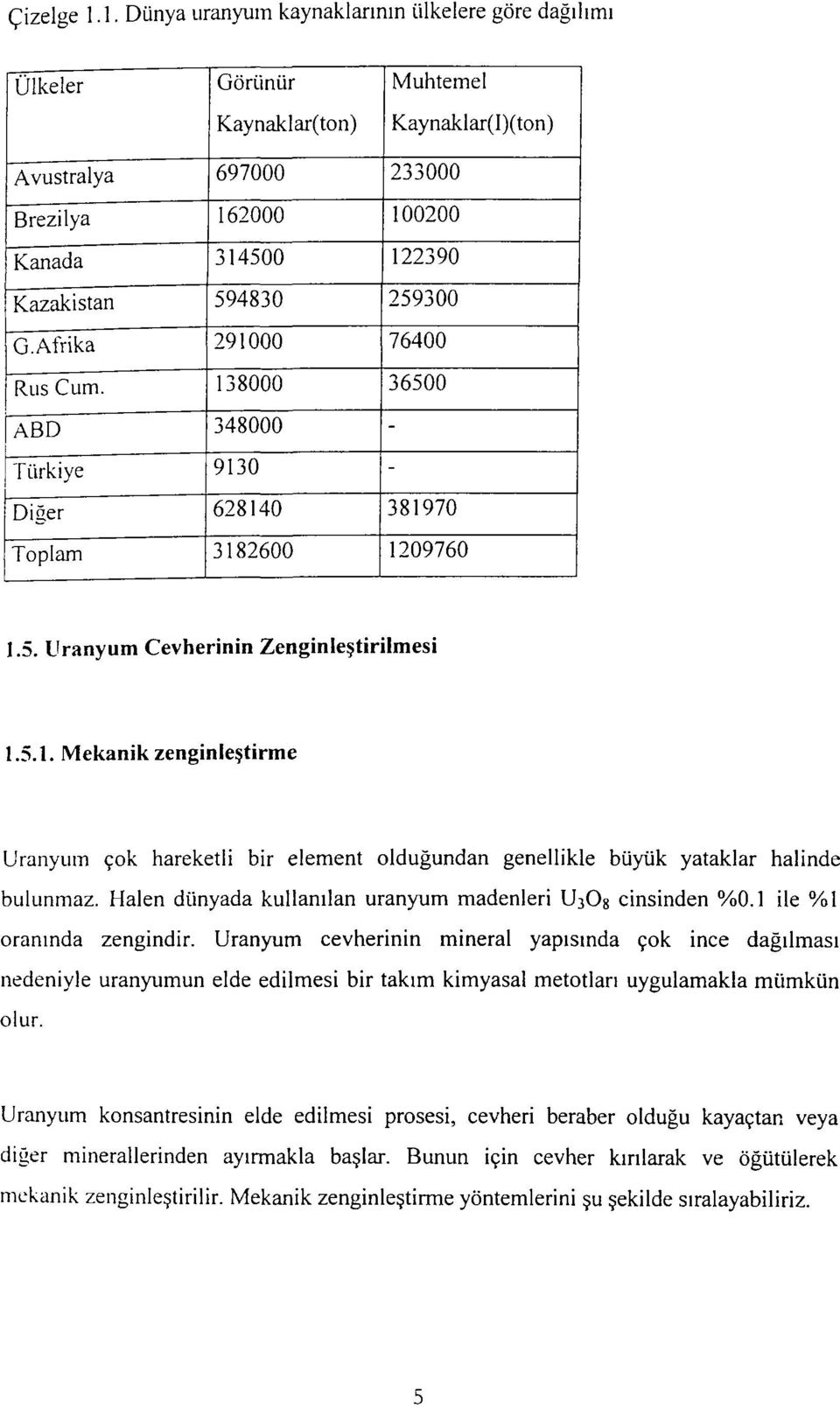 1209760 1.5. Uranyum Cevherinin Zenginleştirilmesi 1.5.1. Mekanik zenginleştirme Uranyum çok hareketli bir element olduğundan genellikle büyük yataklar halinde bulunmaz.