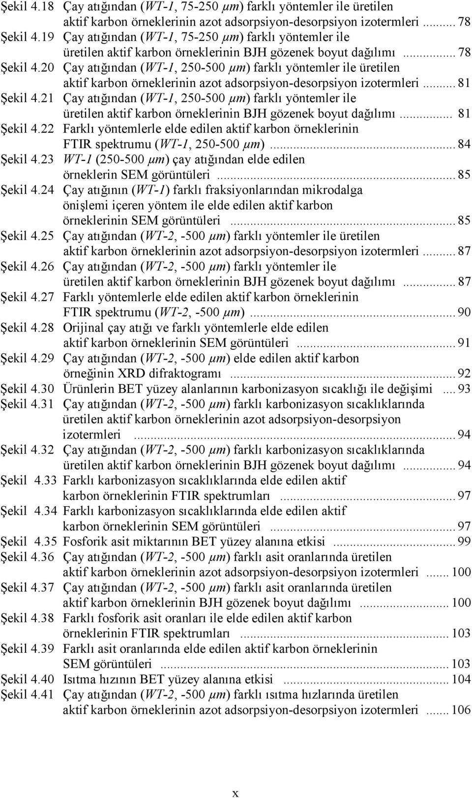 20 Çay atığından (WT-1, 250-500 µm) farklı yöntemler ile üretilen aktif karbon örneklerinin azot adsorpsiyon-desorpsiyon izotermleri... 81 Şekil 4.