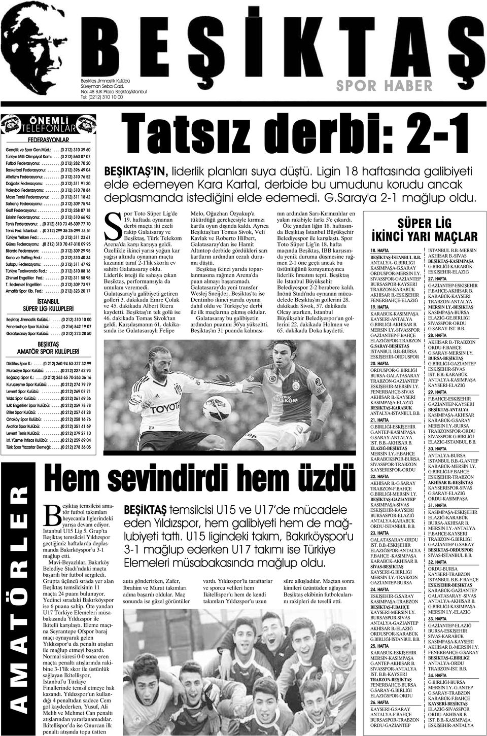 .......(0 312) 311 91 20 Voleybol Federasyonu:........(0 312) 310 78 84 Masa Tenisi Federasyonu:.....(0 312) 311 18 42 Satranç Federasyonu:.........(0 312) 309 75 94 Golf Federasyonu:.