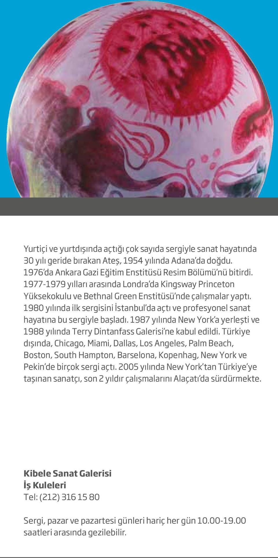 1980 yılında ilk sergisini İstanbul da açtı ve profesyonel sanat hayatına bu sergiyle başladı. 1987 yılında New York a yerleşti ve 1988 yılında Terry Dintanfass Galerisi ne kabul edildi.