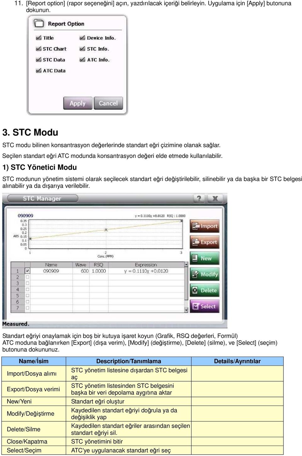 1) STC Yönetici Modu STC modunun yönetim sistemi olarak seçilecek standart eğri değiştirilebilir, silinebilir ya da başka bir STC belgesi alınabilir ya da dışarıya verilebilir.