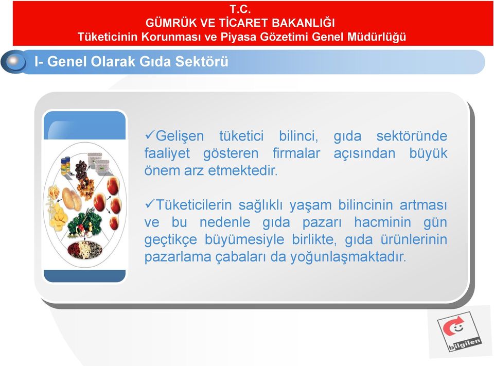 Tüketicilerin sağlıklı yaşam bilincinin artması ve bu nedenle gıda pazarı