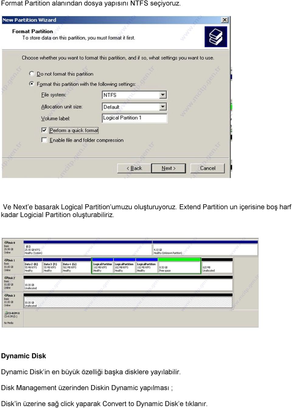 Extend Partition un içerisine boş harf kadar Logicial Partition oluşturabiliriz.