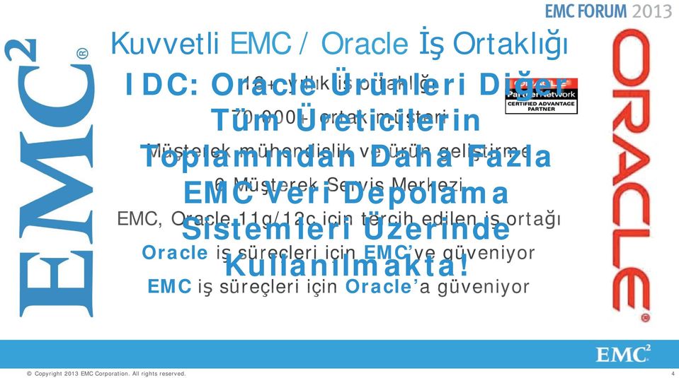 Müşterek Servis Merkezi EMC Veri Depolama EMC, Oracle 11g/12c için tercih edilen iş ortağı Sistemleri