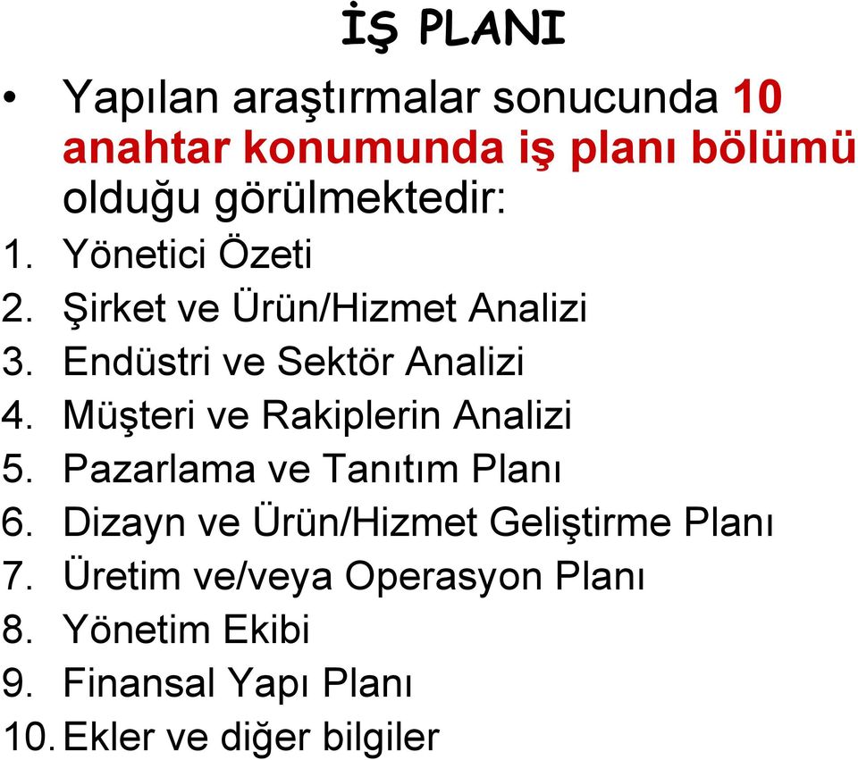 Müşteri ve Rakiplerin Analizi 5. Pazarlama ve Tanıtım Planı 6.