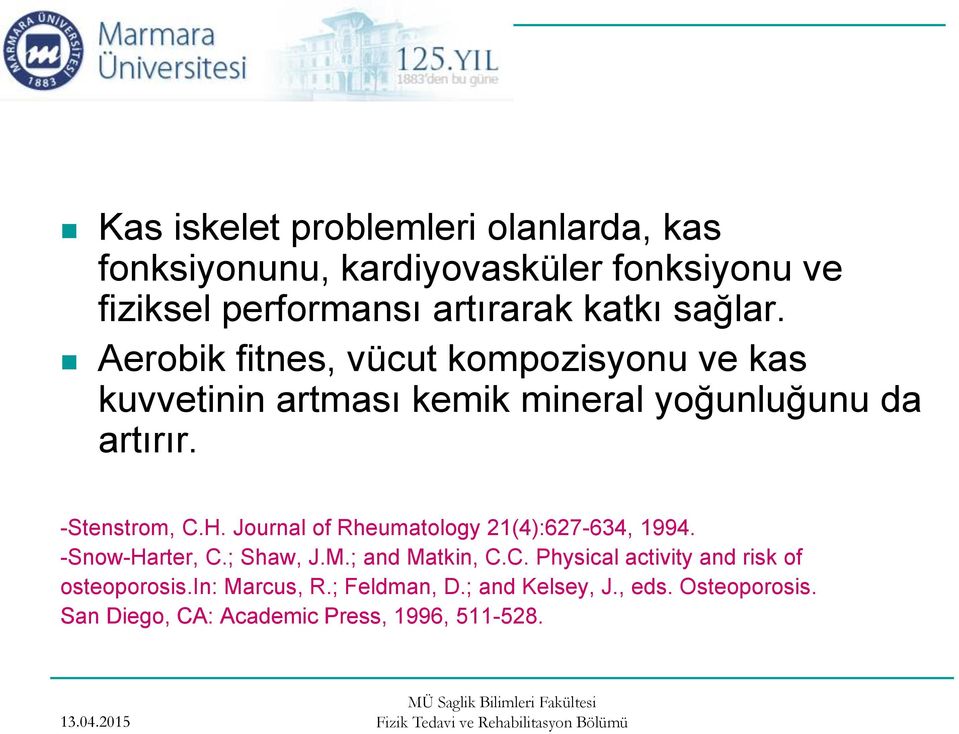 H. Journal of Rheumatology 21(4):627-634, 1994. -Snow-Harter, C.; Shaw, J.M.; and Matkin, C.C. Physical activity and risk of osteoporosis.