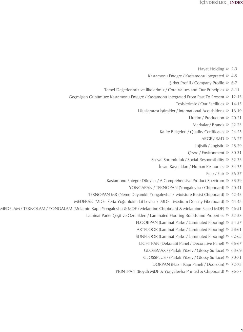 Production 20-21 Markalar / Brands 22-23 Kalite Belgeleri / Quality Certificates 24-25 ARGE / R&D 26-27 Lojistik / Logistic 28-29 Çevre / Environment 30-31 Sosyal Sorumluluk / Social Responsibility