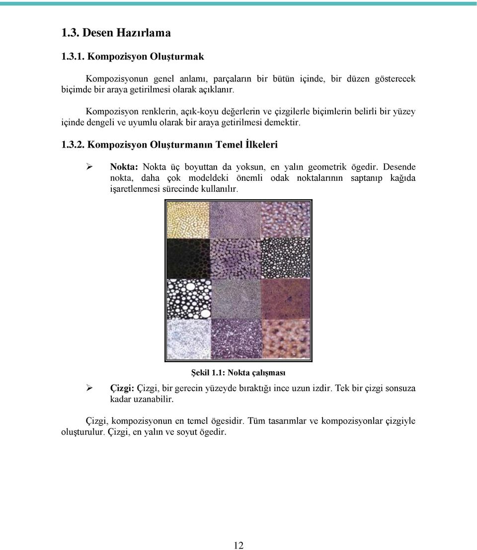 Kompozisyon Oluşturmanın Temel İlkeleri Nokta: Nokta üç boyuttan da yoksun, en yalın geometrik ögedir.