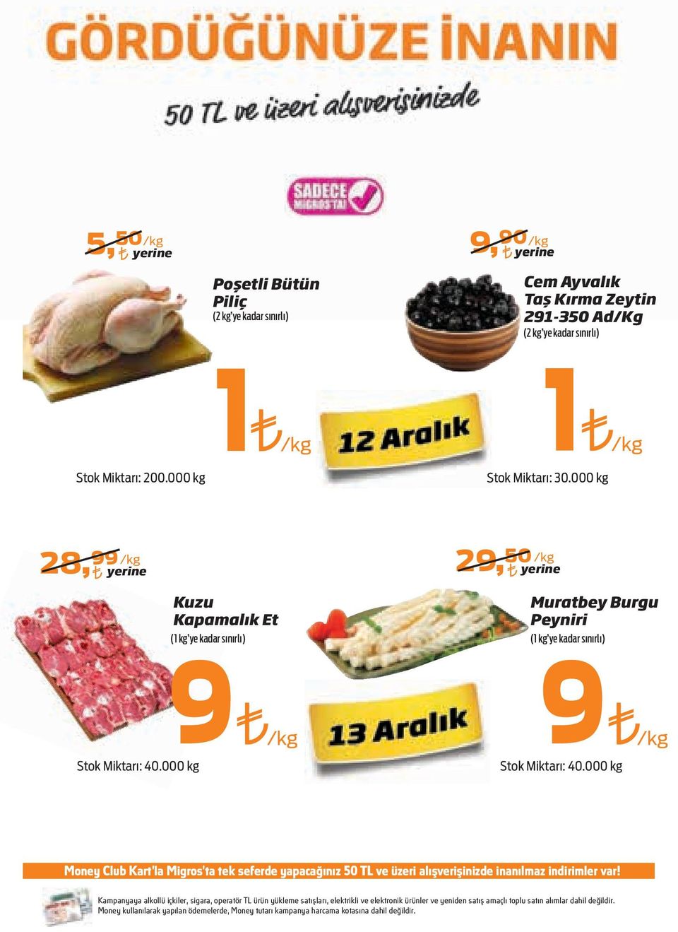 000 kg 9 9 /kg /kg yerine Kuzu Kapamalık Et (1 kg ye kadar sınırlı) (1 kg ye kadar sınırlı) Muratbey Burgu Peyniri Stok Miktarı: 40.