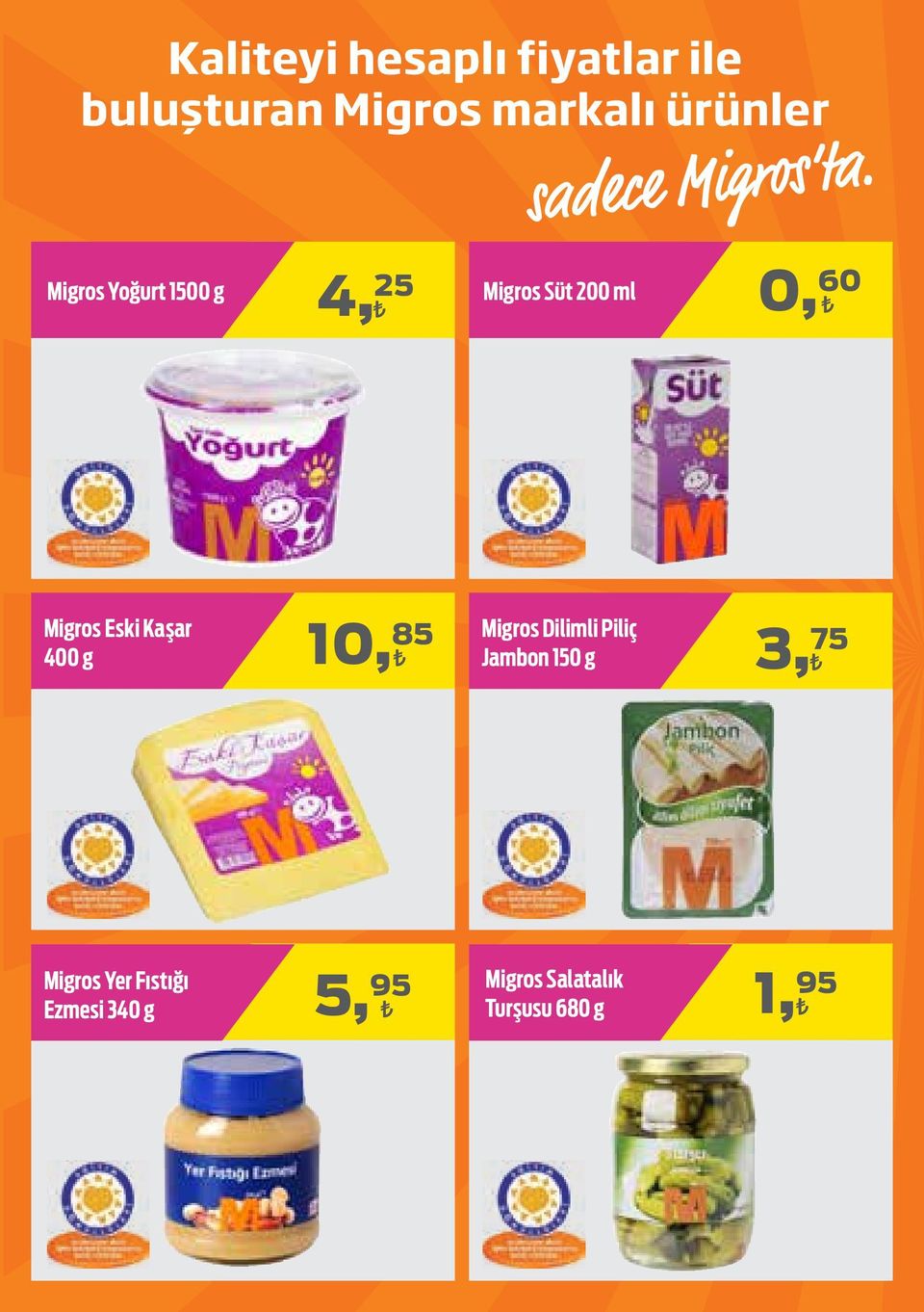 g 10, 85 Migros Dilimli Piliç Jambon 150 g 3, 75 Migros Yer