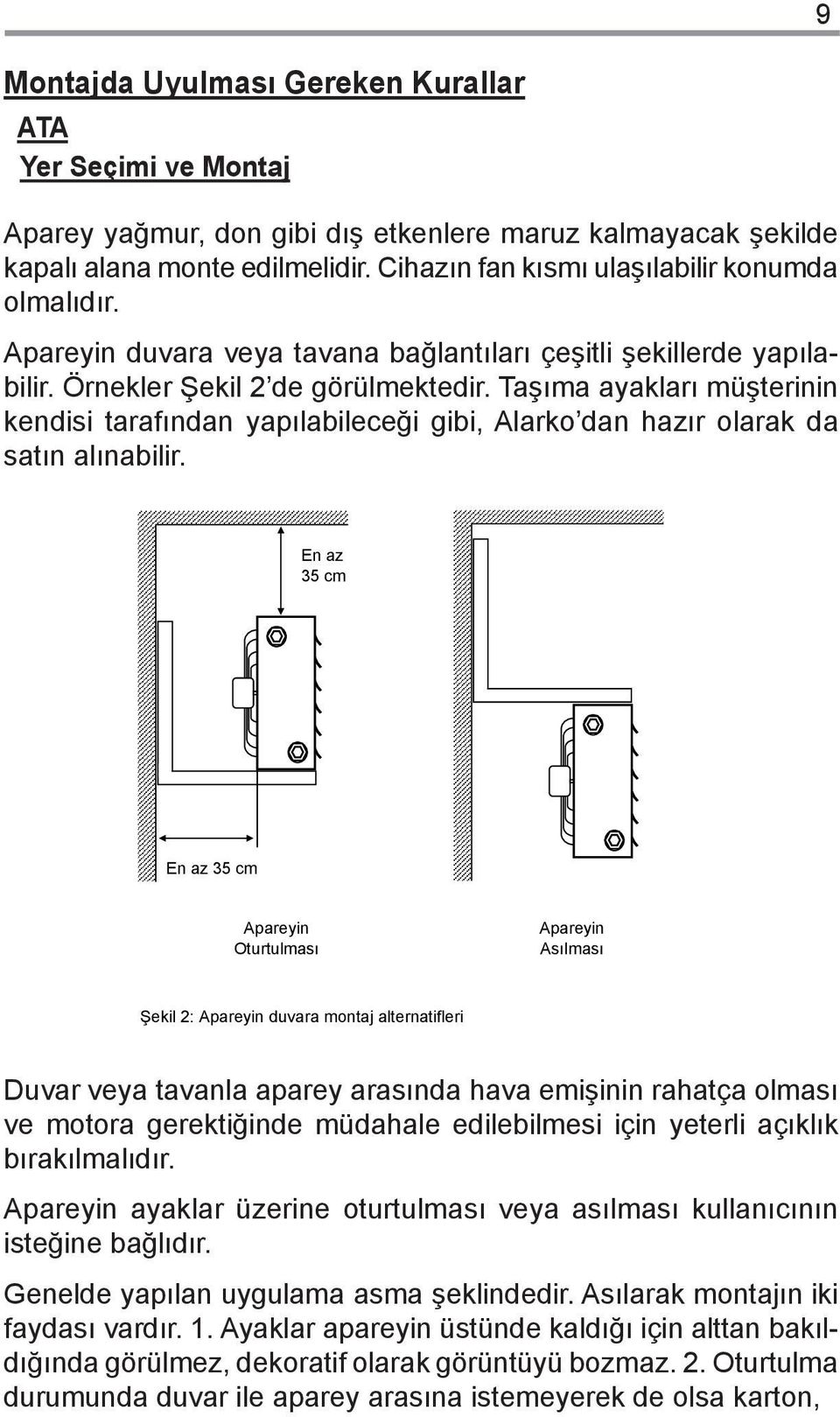 Taşıma ayakları müşterinin kendisi tarafından yapılabileceği gibi, Alarko dan hazır olarak da satın alınabilir.