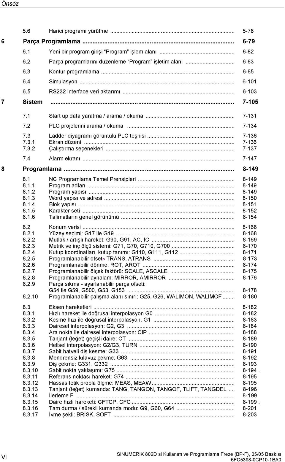 .. 7-134 7.3 Ladder diyagramı görüntülü PLC teşhisi... 7-136 7.3.1 Ekran düzeni... 7-136 7.3.2 Çalıştırma seçenekleri... 7-137 7.4 Alarm ekranı... 7-147 8 Programlama... 8-149 8.