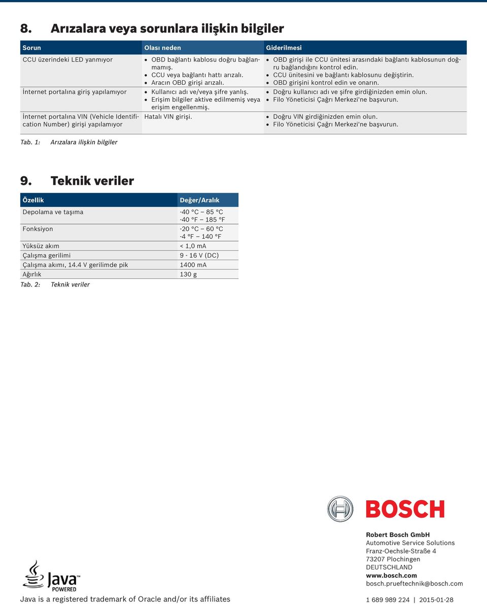 Erişim bilgiler aktive edilmemiş veya erişim engellenmiş. Hatalı VIN girişi. OBD girişi ile CCU ünitesi arasındaki bağlantı kablosunun doğru bağlandığını kontrol edin.