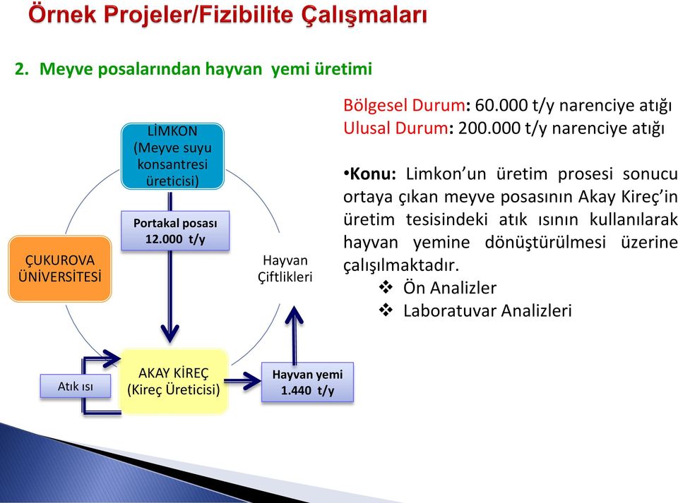 000 t/y narenciye atığı Konu: Limkon un üretim prosesi sonucu ortaya çıkan meyve posasının Akay Kireç in üretim tesisindeki